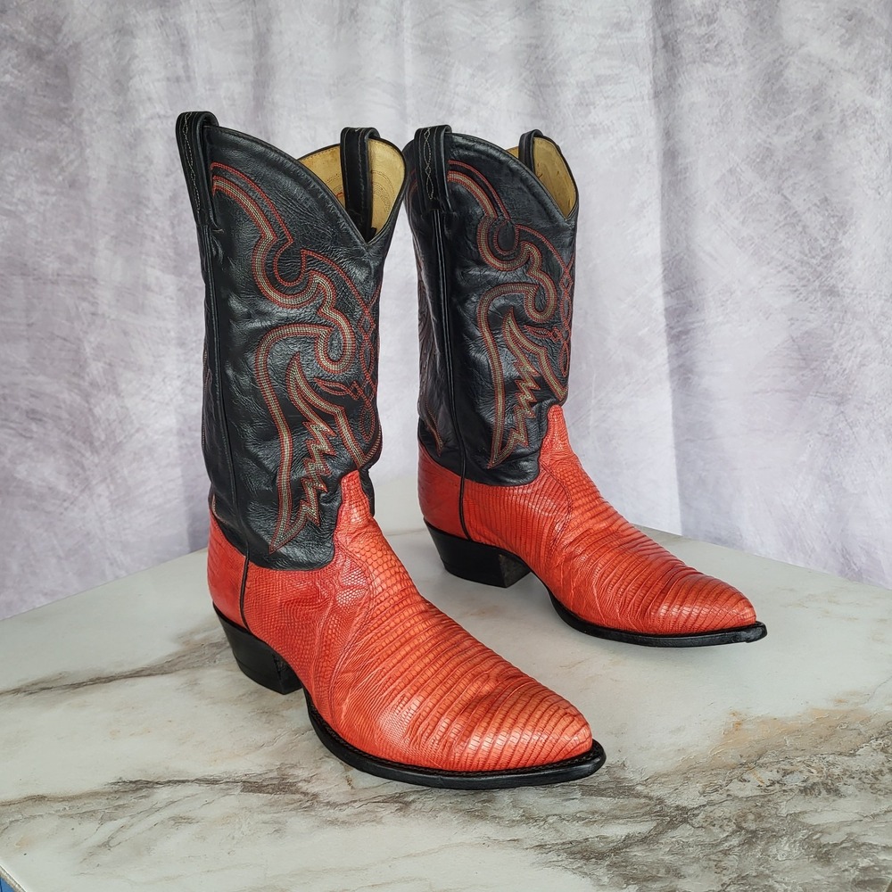 Tony Lama Size 10.5 D Red GenuineTeju Lizard Western Cowboy Boots